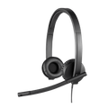 Logitech H570e stereo USB headset in black, side view